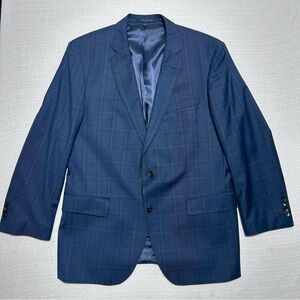 Hugo Boss BOSS Super 100 Slim Fit Blue Plaid Sport Coat Blazer Mens size 46
